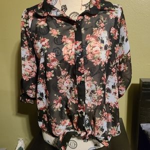 Sheer skull and flowers blouse